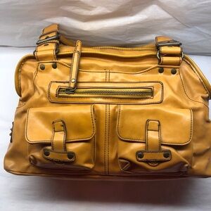 Vintage ALDO Yellow Mustard Buckled Shoulder Bag Purse  many zippers & pockets